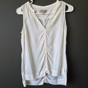 Banana Republic Silk Sleeveless V-Neck Blouse Ivory Petite XS Ruched Front Top